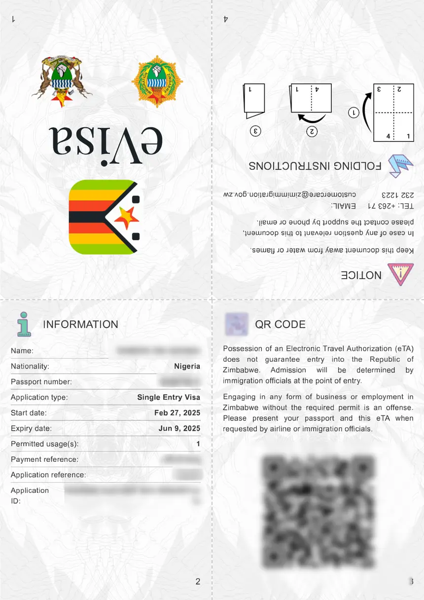 Zimbabwe eVisa sample